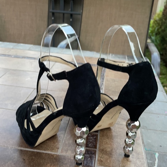 INC International Concepts Black Suede Open Toed Heels with Ankle Buckle - Picture 5 of 8